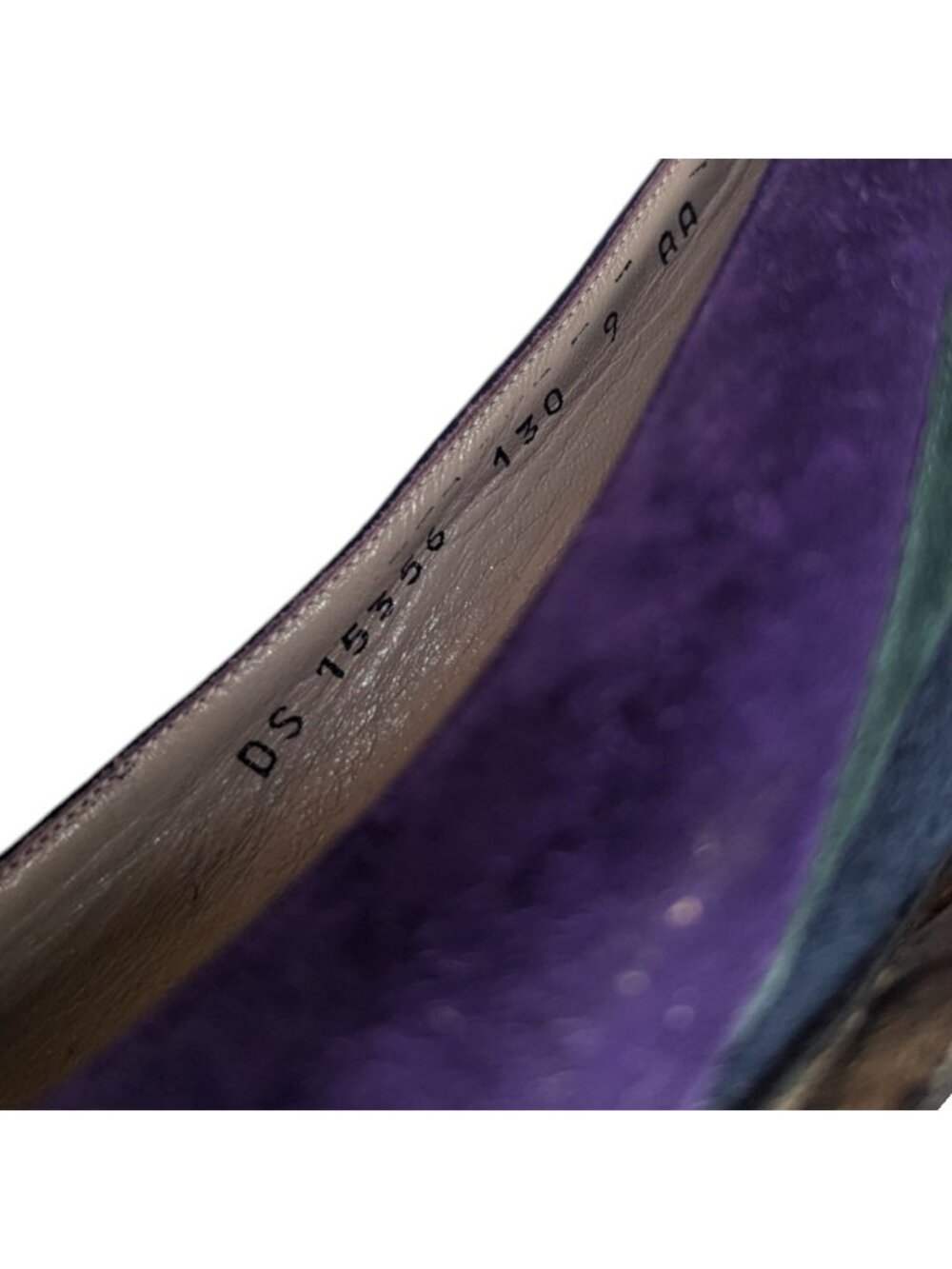 VTG Salvatore Ferragamo Purple Green Kitten Wedge Pointed Toe 9AA - Picture 6 of 7